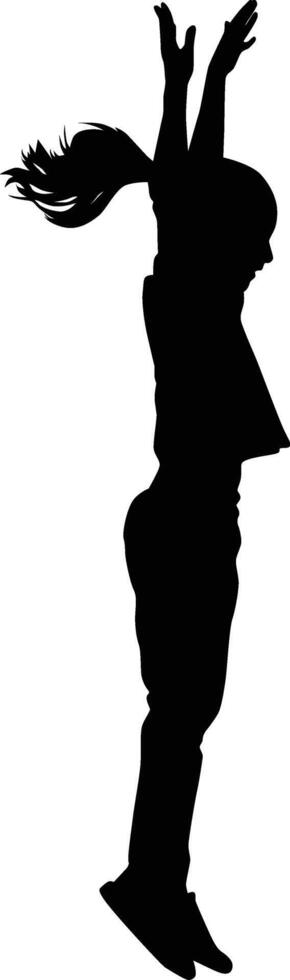 Kids jumping silhouette. Toddler pose in full body illustration. Children cheerful play outdoor activity. vector