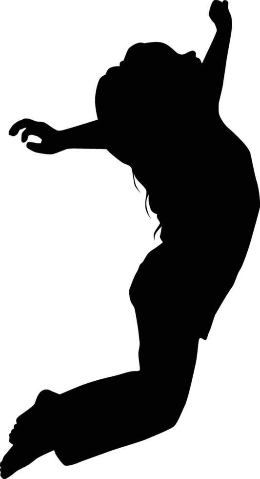 Kids jumping silhouette. Toddler pose in full body illustration. Children cheerful play outdoor activity. vector