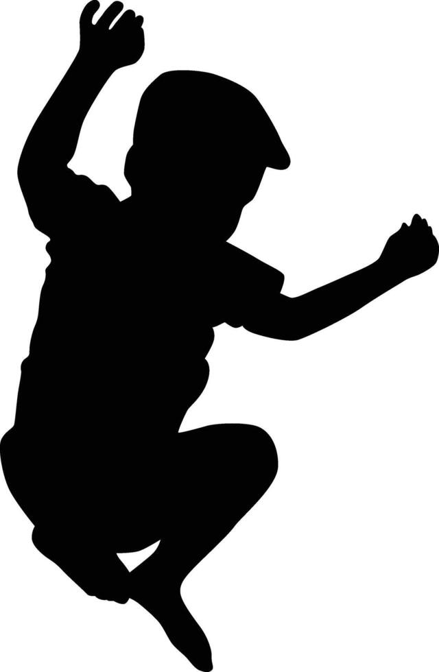 Kids jumping silhouette. Toddler pose in full body illustration. Children cheerful play outdoor activity. vector