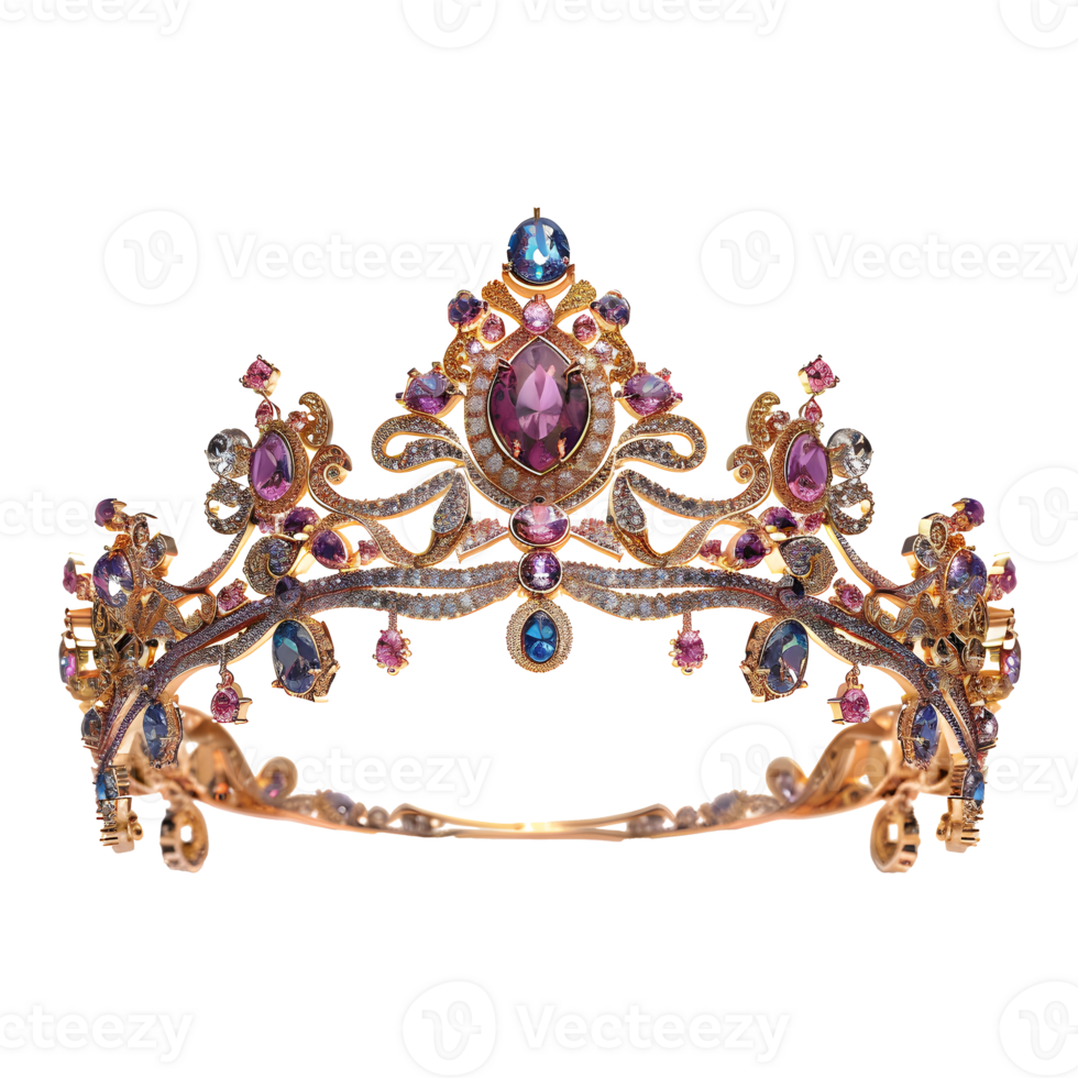 Beautiful gems stones embed crown isolated on transparent background png