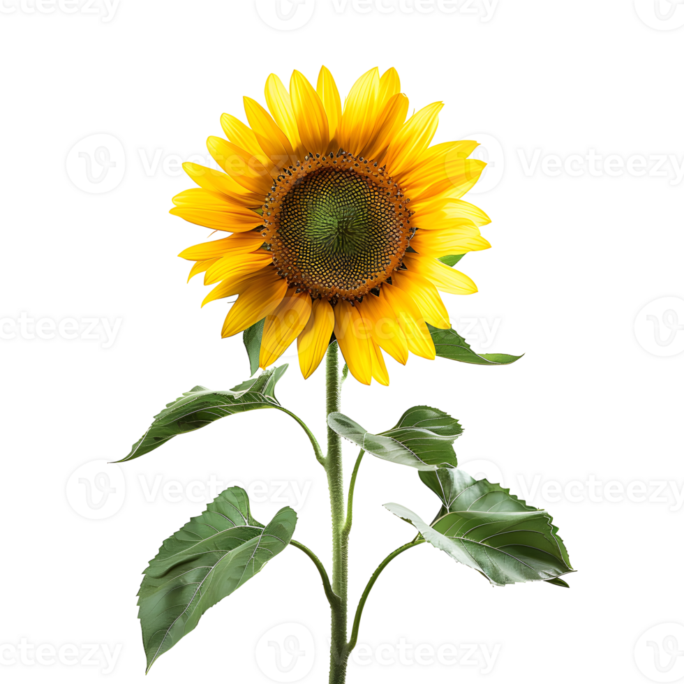 One sunflower alone isolated on transparent background png