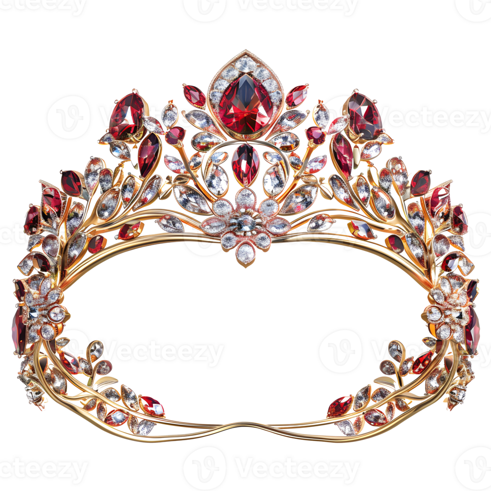 Beautiful gems stones embed crown isolated on transparent background png