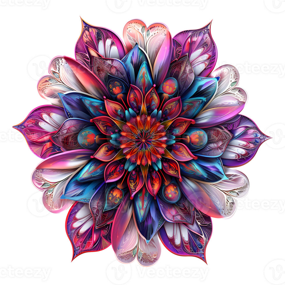 Mandala fractal design element with flower pattern isolated on transparent background png