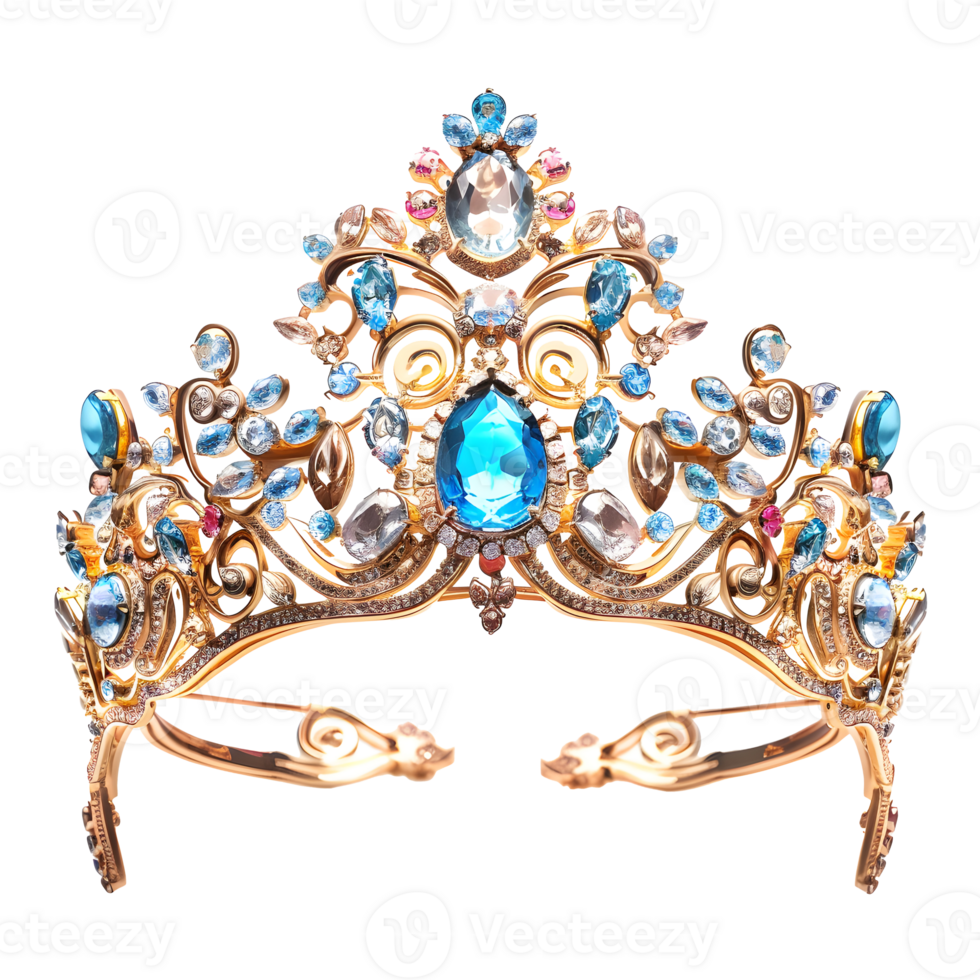 Beautiful gems stones embed crown isolated on transparent background png