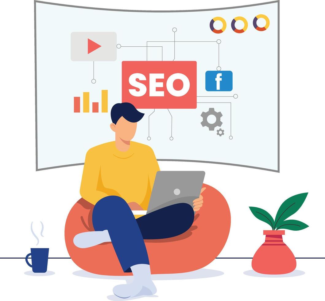 Link builder acquiring high-quality backlinks for SEO Illustration vector