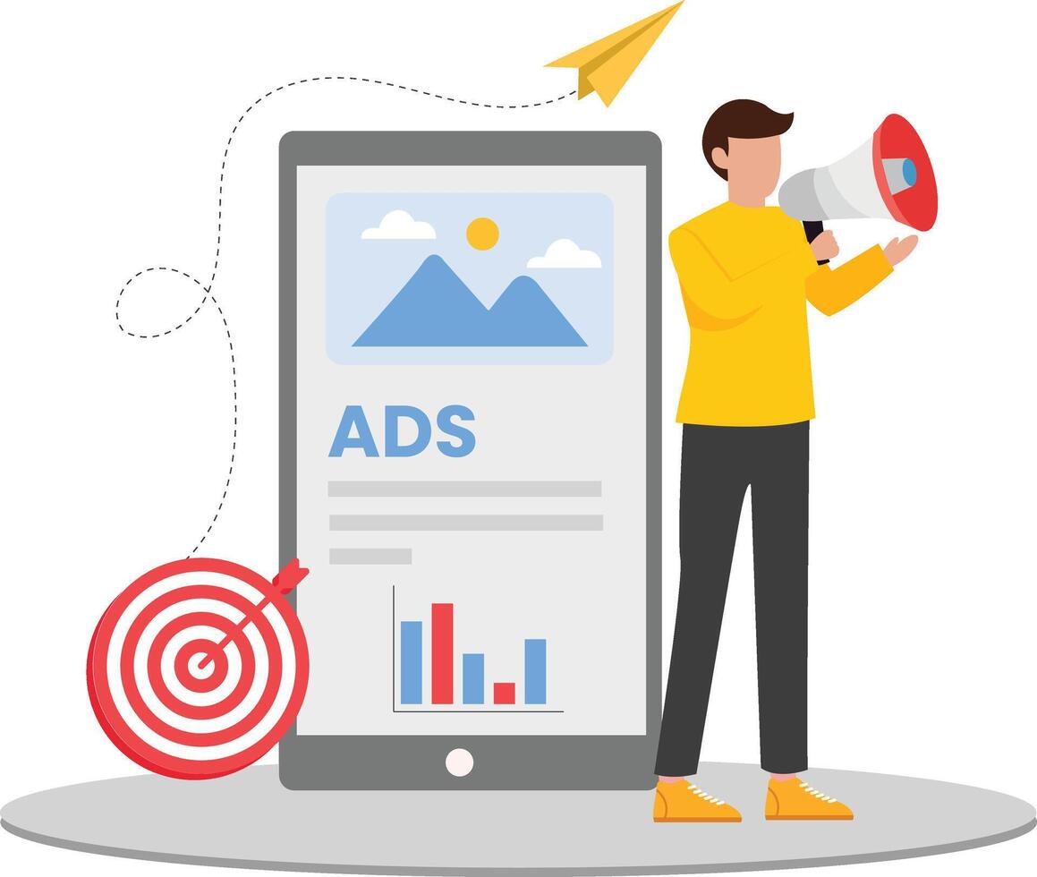 PPC advertiser running ad campaigns based on SEO Illustration vector