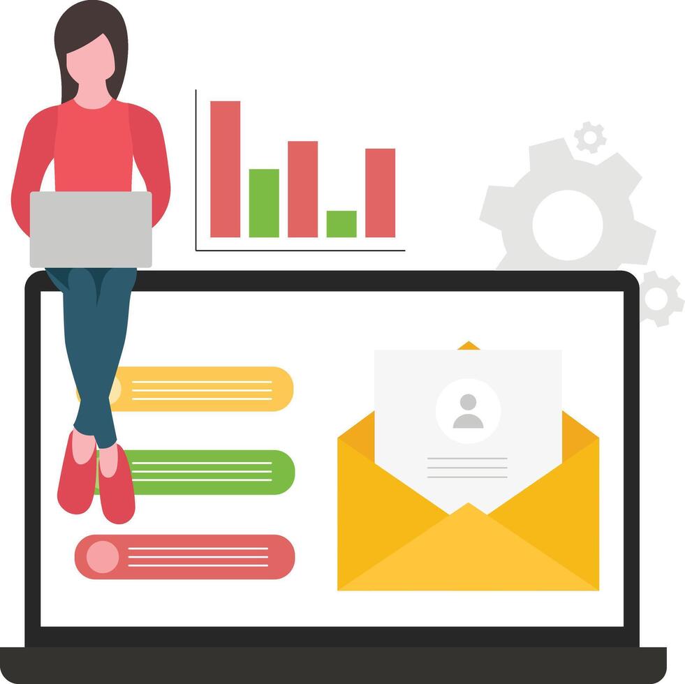 Email marketer optimizing emails for search engines Illustration vector