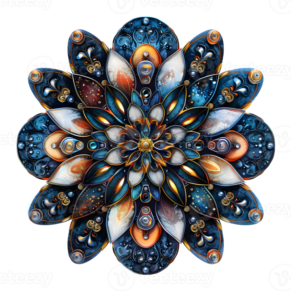 Mandala fractal design element with flower pattern isolated on transparent background png