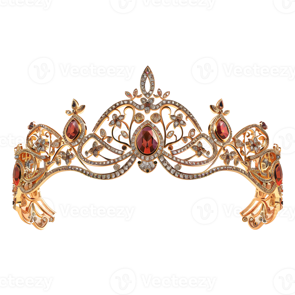 Beautiful gems stones embed crown isolated on transparent background png