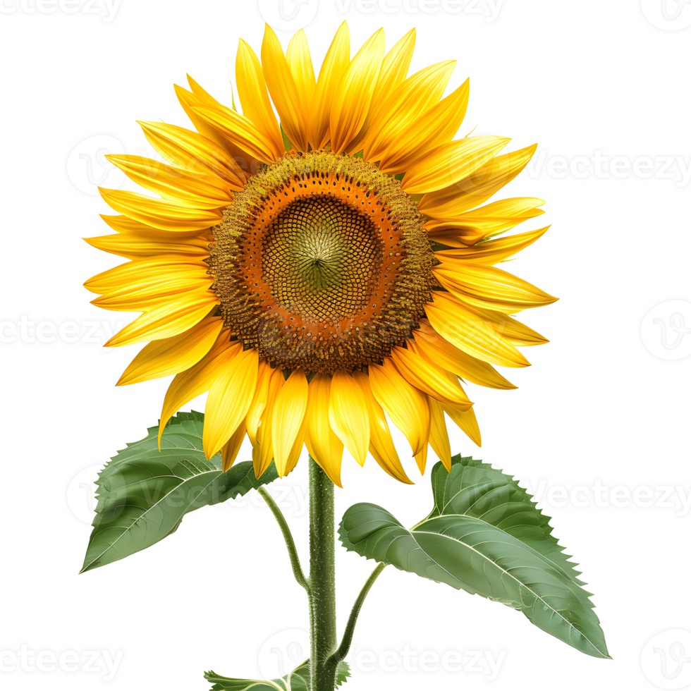 One sunflower alone isolated on transparent background png