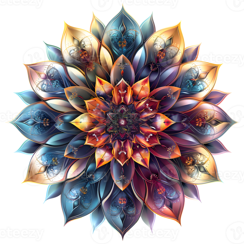 Mandala fractal design element with flower pattern isolated on transparent background png