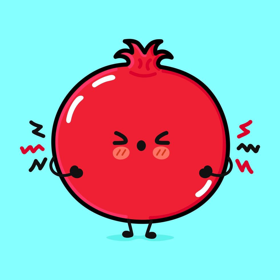 Angry Pomegranate fruit character. hand drawn cartoon kawaii character illustration icon. Isolated on blue background. Sad Pomegranate fruit character concept vector