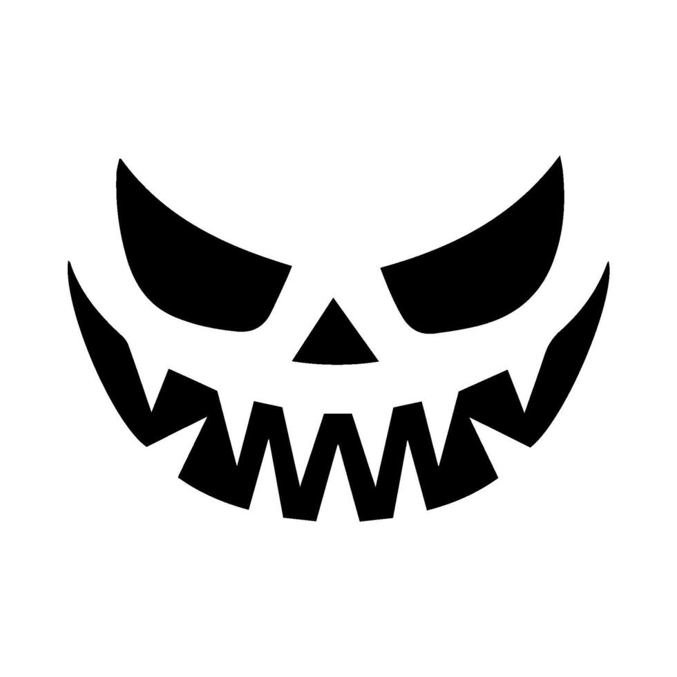 Creepy Pumpkin Face Silhouette Illustration. Halloween Jack-o'-Lantern Icon Isolated on Transparent Background. Spooky and Evil Expression with Carved Eyes and Mouth. October Party Posters Decorations vector