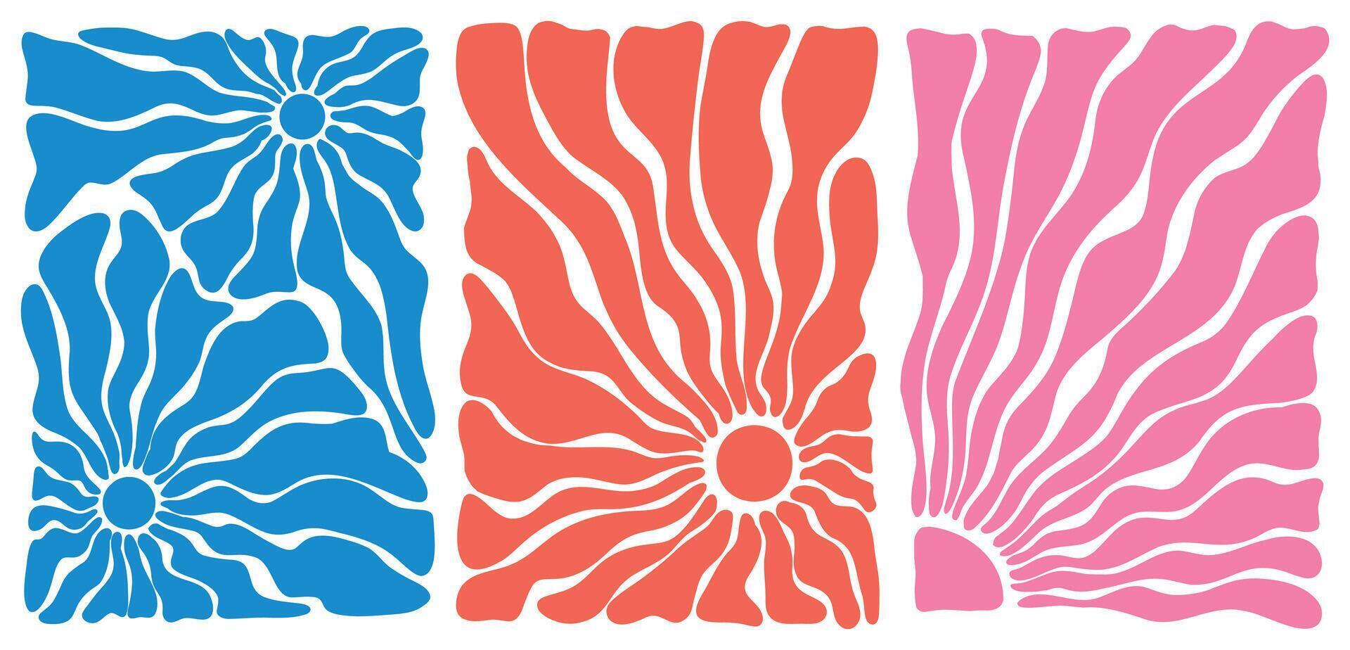 simple naive and hippie groovy style, flowers and plants, floral botanic hand drawn design. Y2k aesthetic. Cartoon psychedelic style. Bright hippies and retro elements. Contemporary posters vector