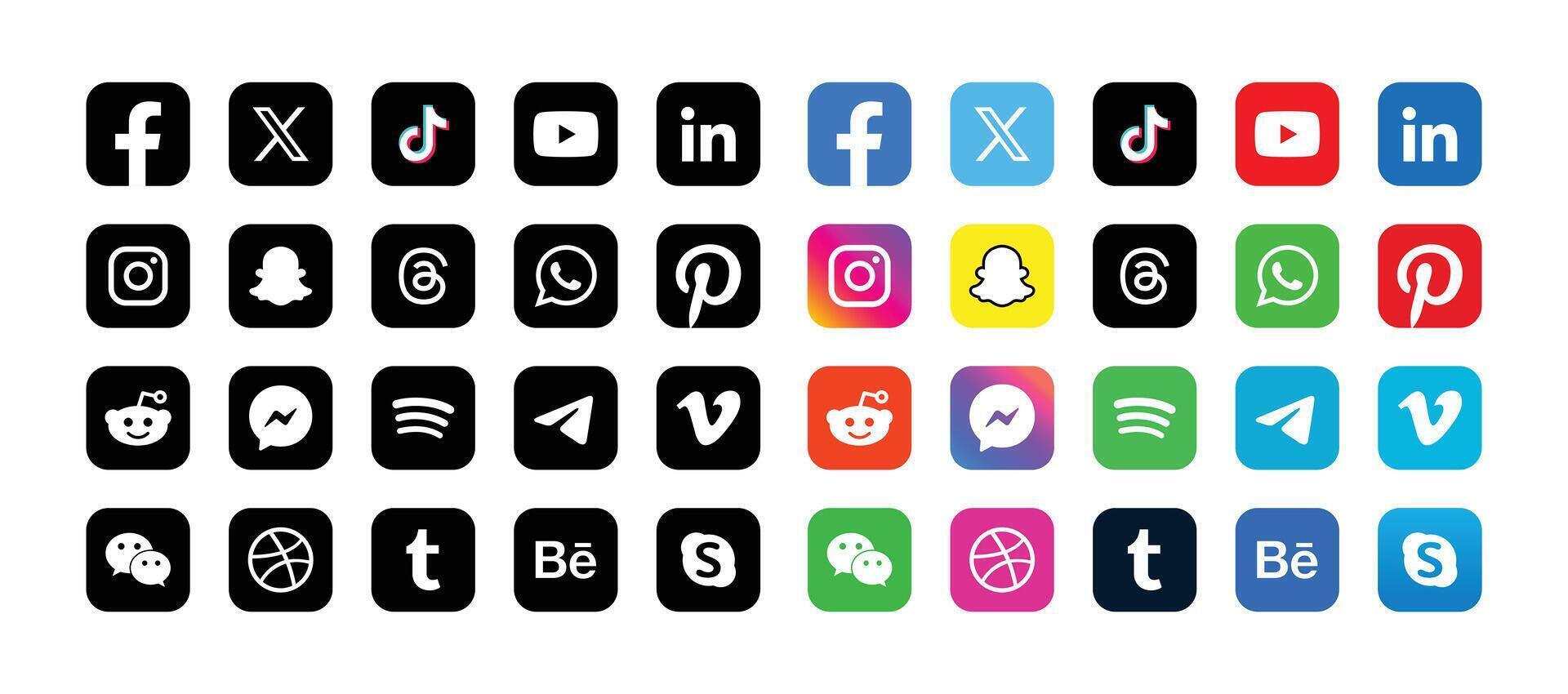 Set of social media icons. Popular social media logo collection. vector