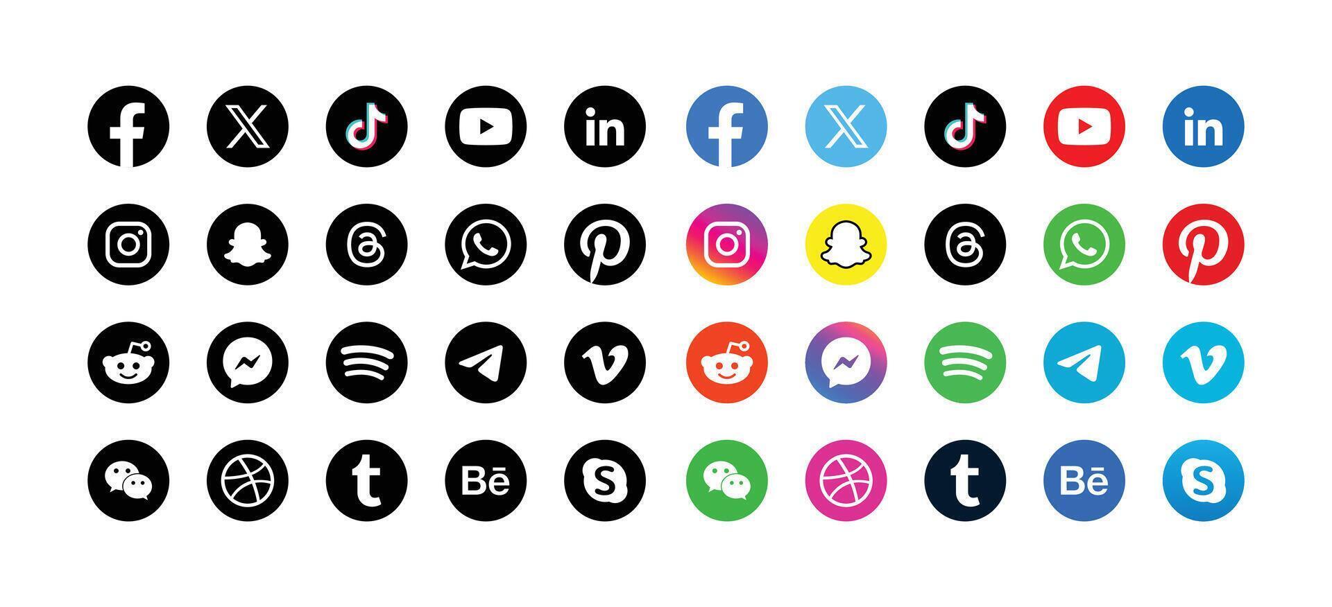 Set of social media icons. Popular social media logo collection. vector