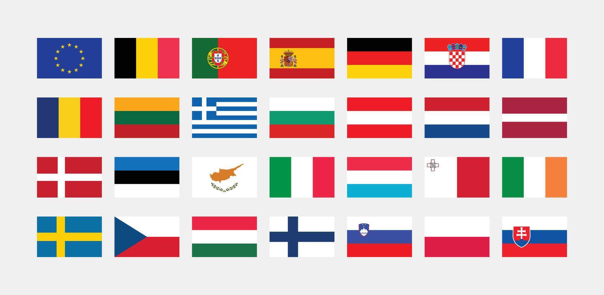National Flag of All European Union countries. Set of European Union country Flag. vector