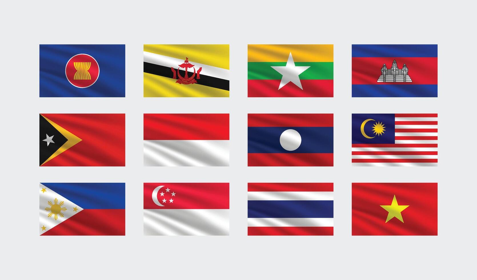 National Flag of All ASEAN Countries. Set of ASEAN country Flag. vector