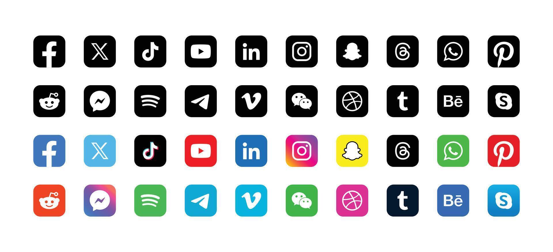 Set of social media icons. Popular social media logo collection. vector