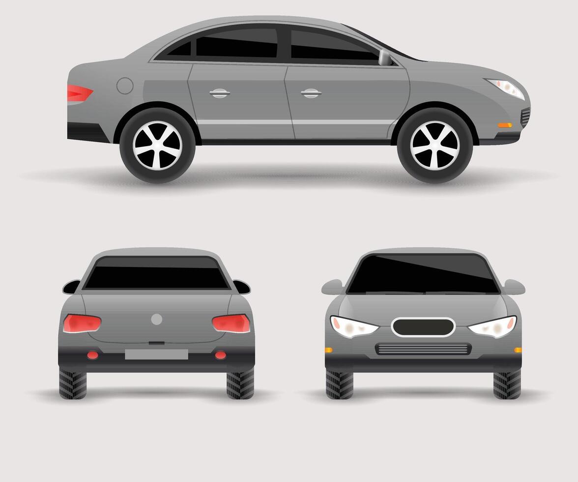 Car front and back side view car set isolated vector