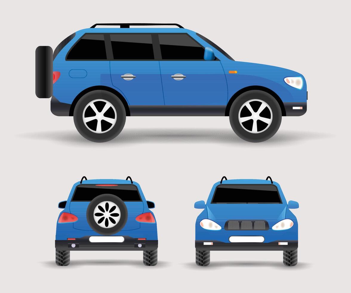 Car front and back side view car set isolated vector