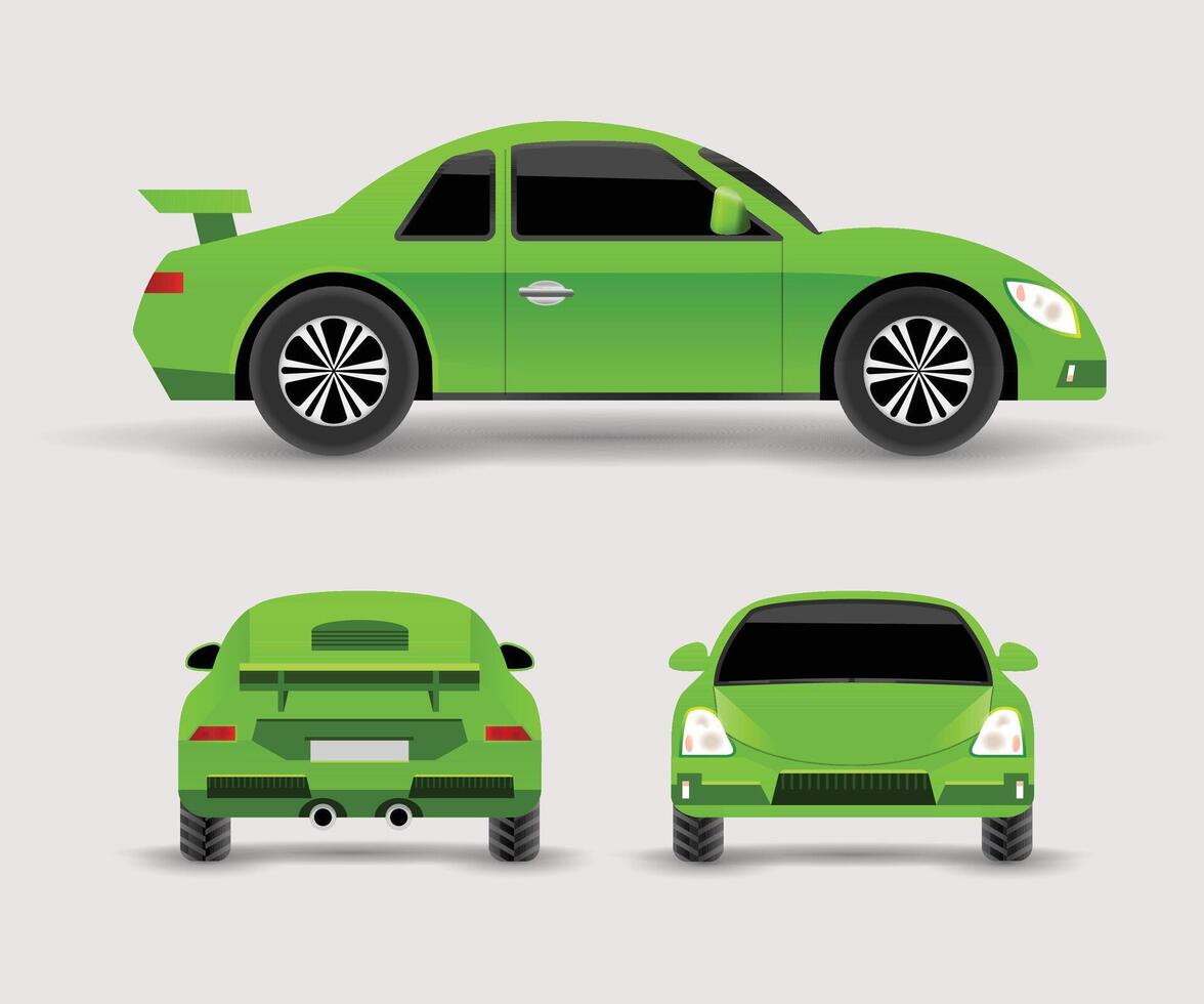 Car front and back side with green color set vector
