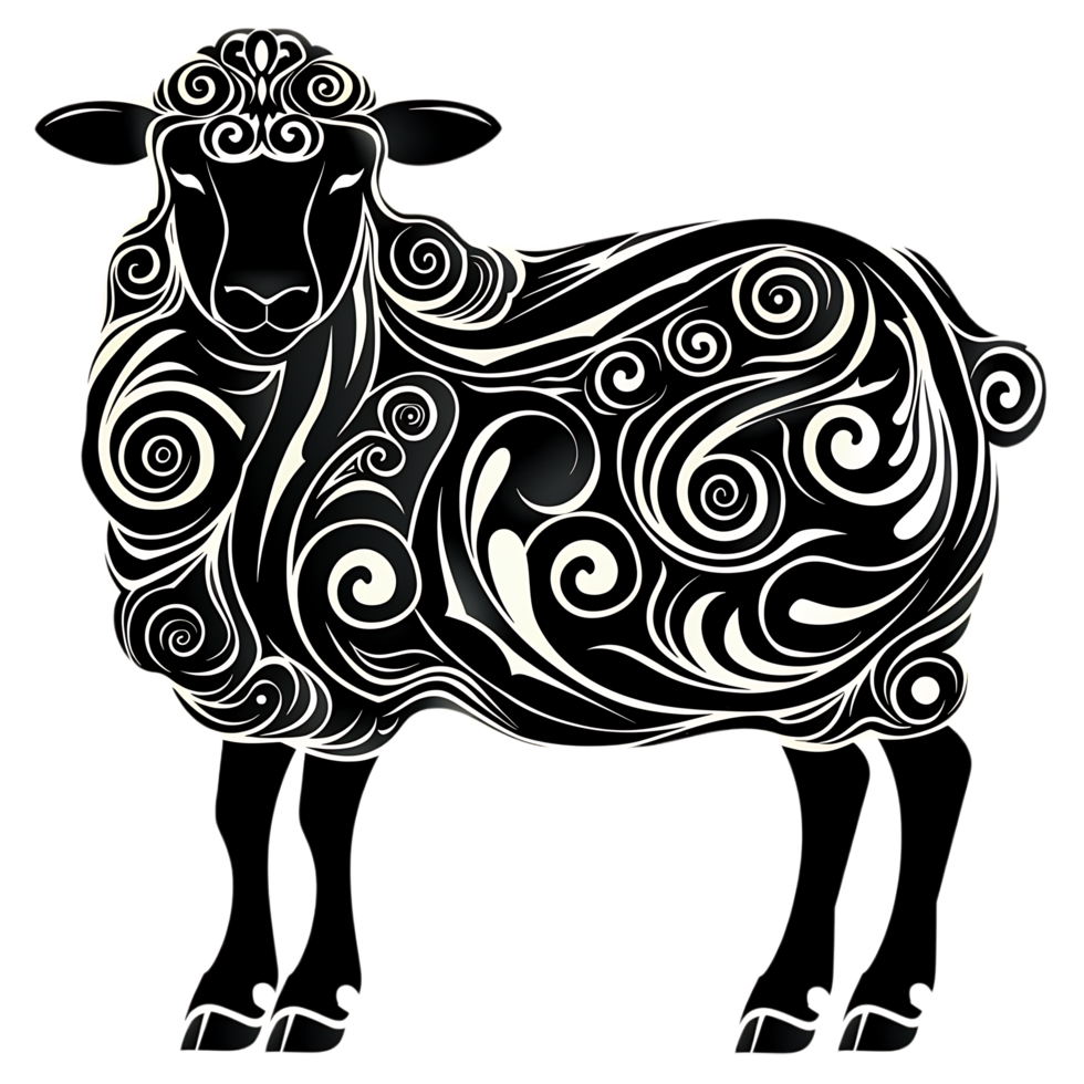 Sheep silhouette Arabian pattern set against transparent background png