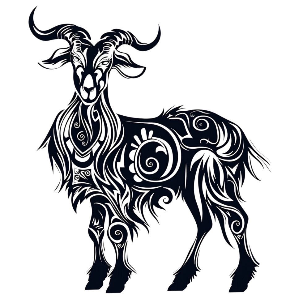 Goat silhouette Arabian pattern set against transparent background png