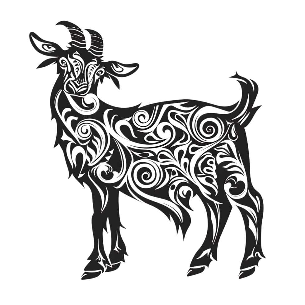 Goat silhouette Arabian pattern set against transparent background png