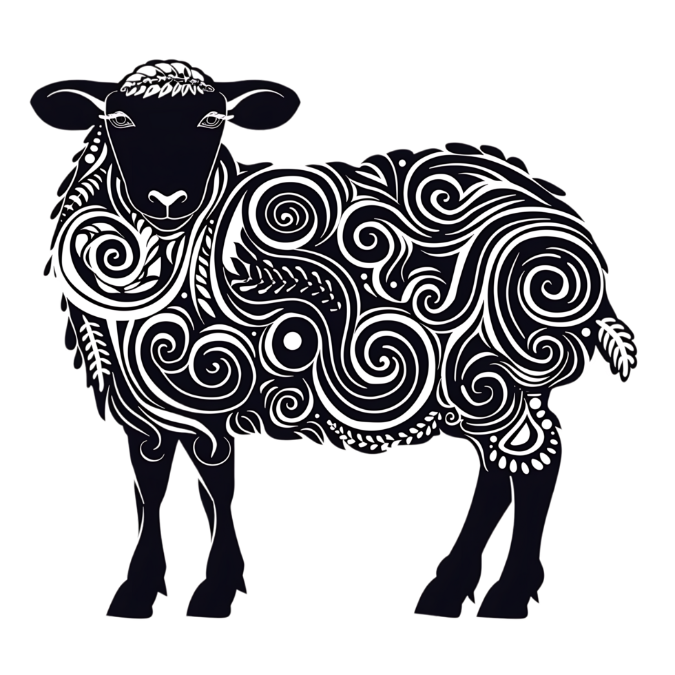 Sheep silhouette Arabian pattern set against transparent background png