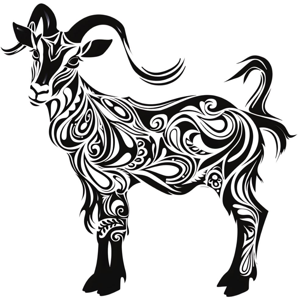 Goat silhouette Arabian pattern set against transparent background png