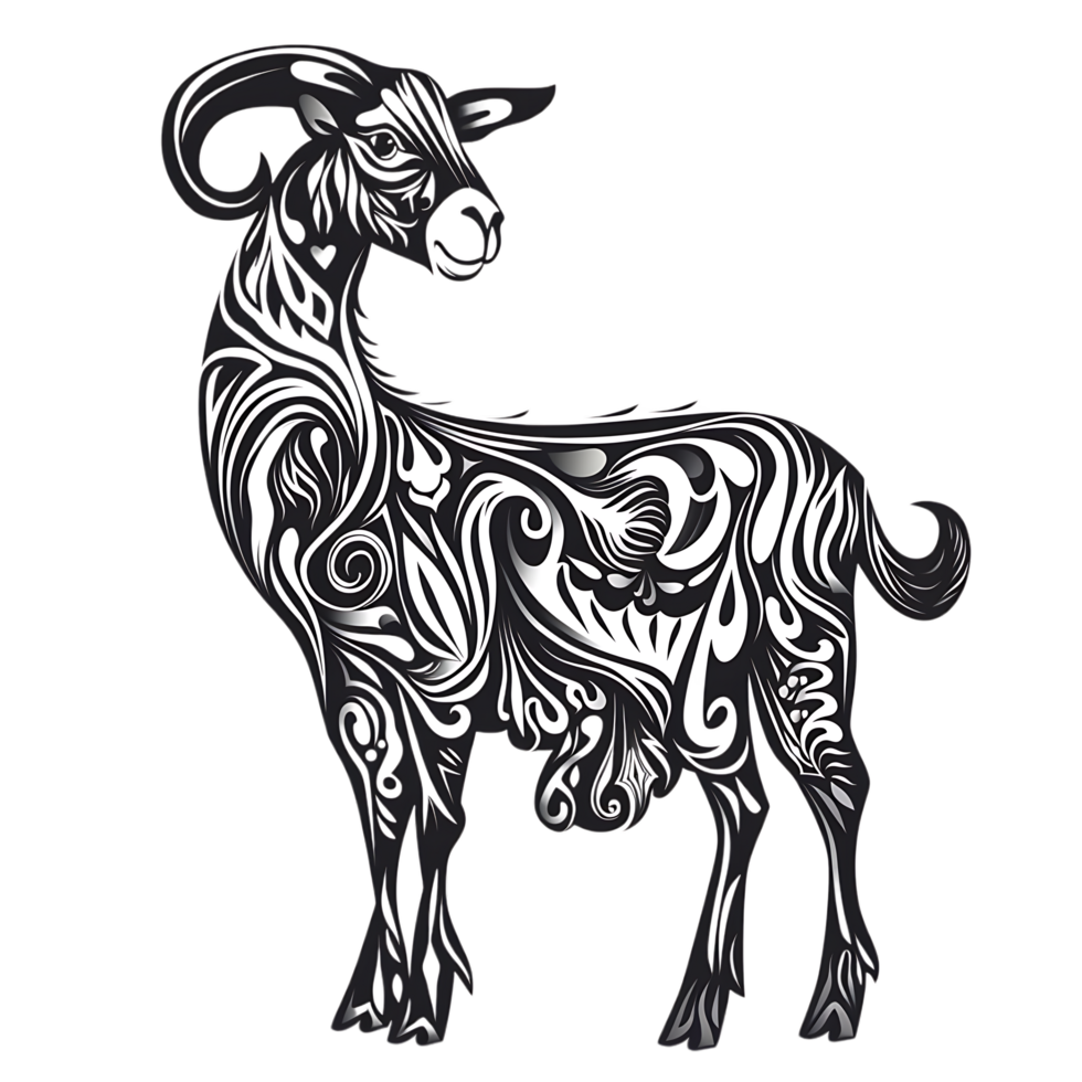 Goat silhouette Arabian pattern set against transparent background png