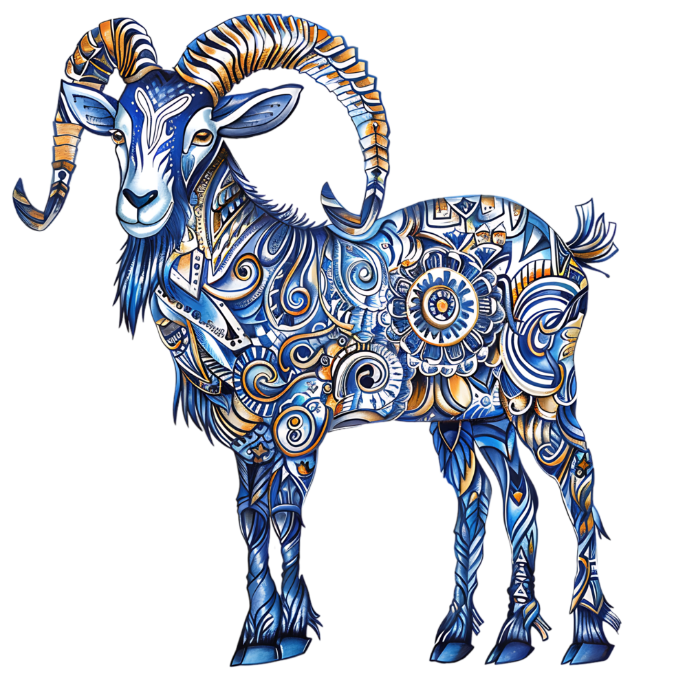 Goat silhouette Arabian pattern set against transparent background png