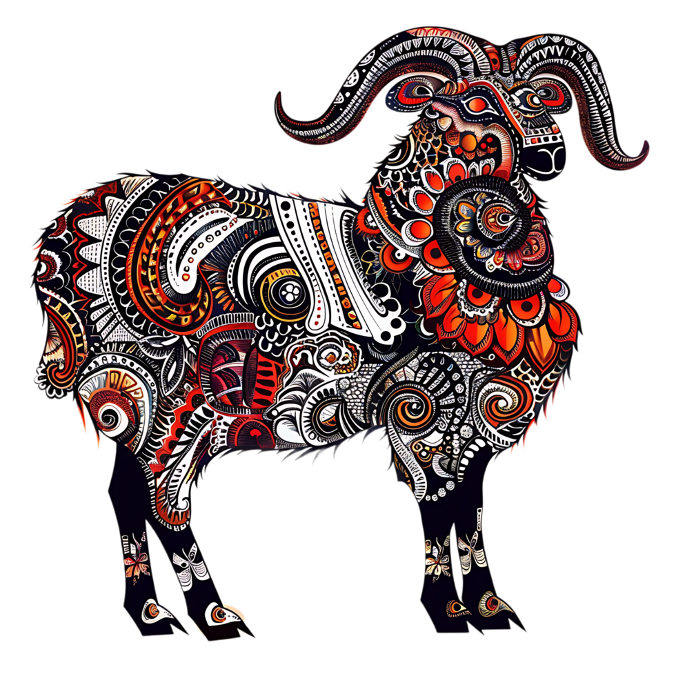 Sheep silhouette Arabian pattern set against transparent background png