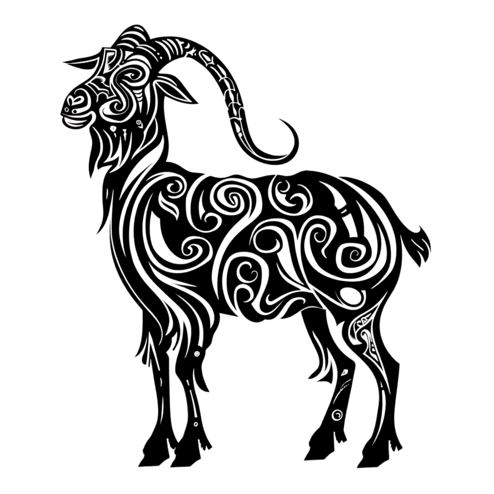 Goat silhouette Arabian pattern set against transparent background png