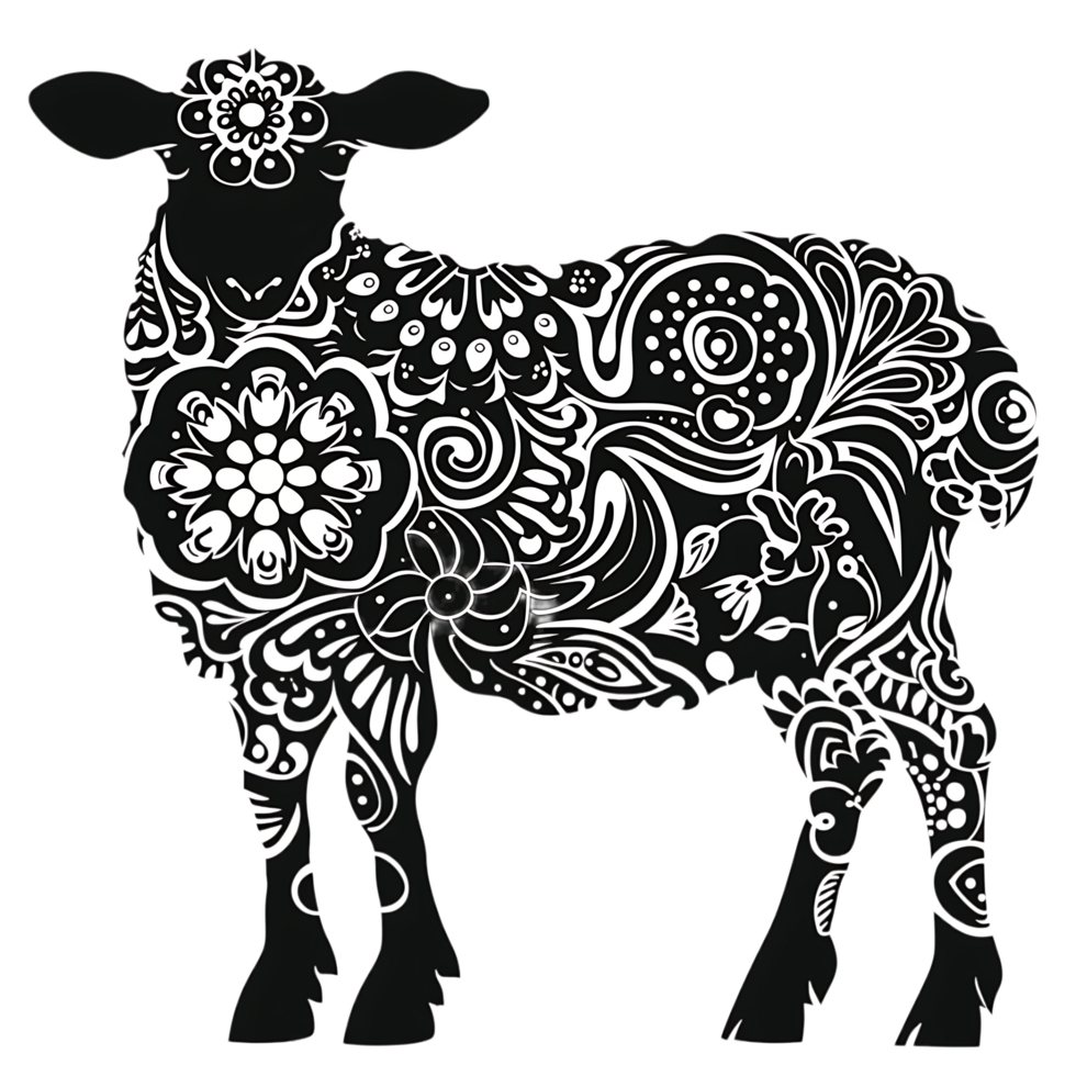 Sheep silhouette Arabian pattern set against transparent background png