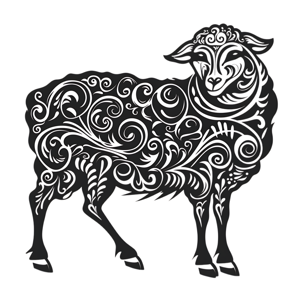 Sheep silhouette Arabian pattern set against transparent background png