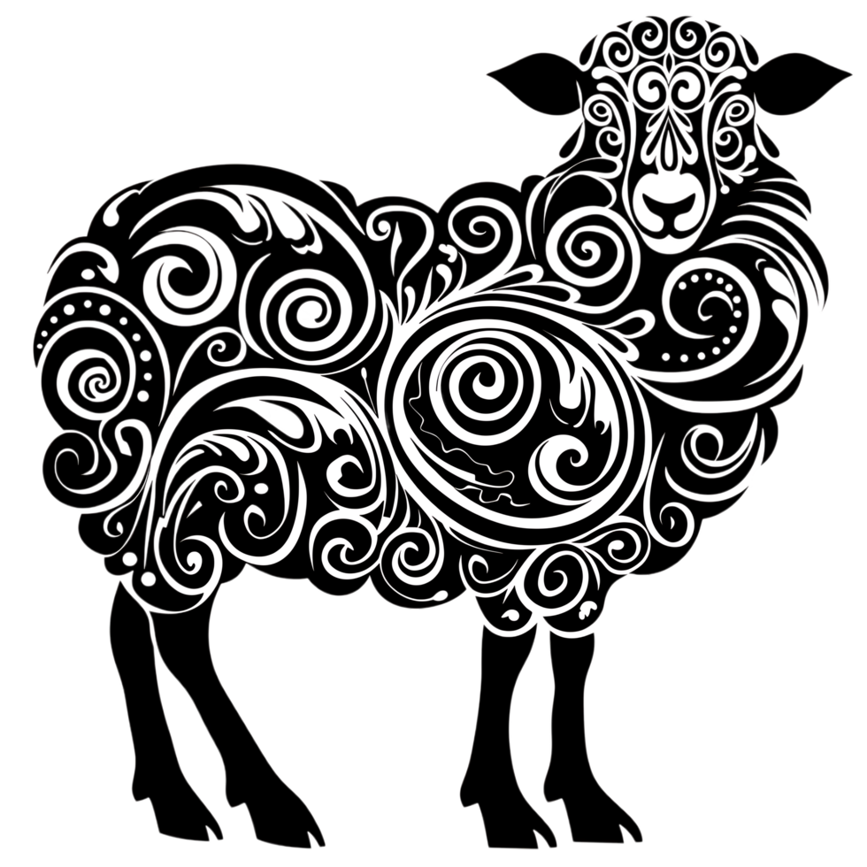 Sheep silhouette Arabian pattern set against transparent background png