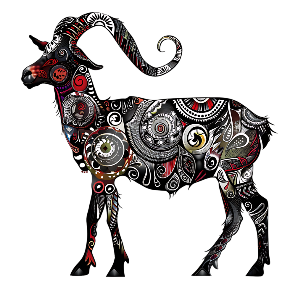 Goat silhouette Arabian pattern set against transparent background png