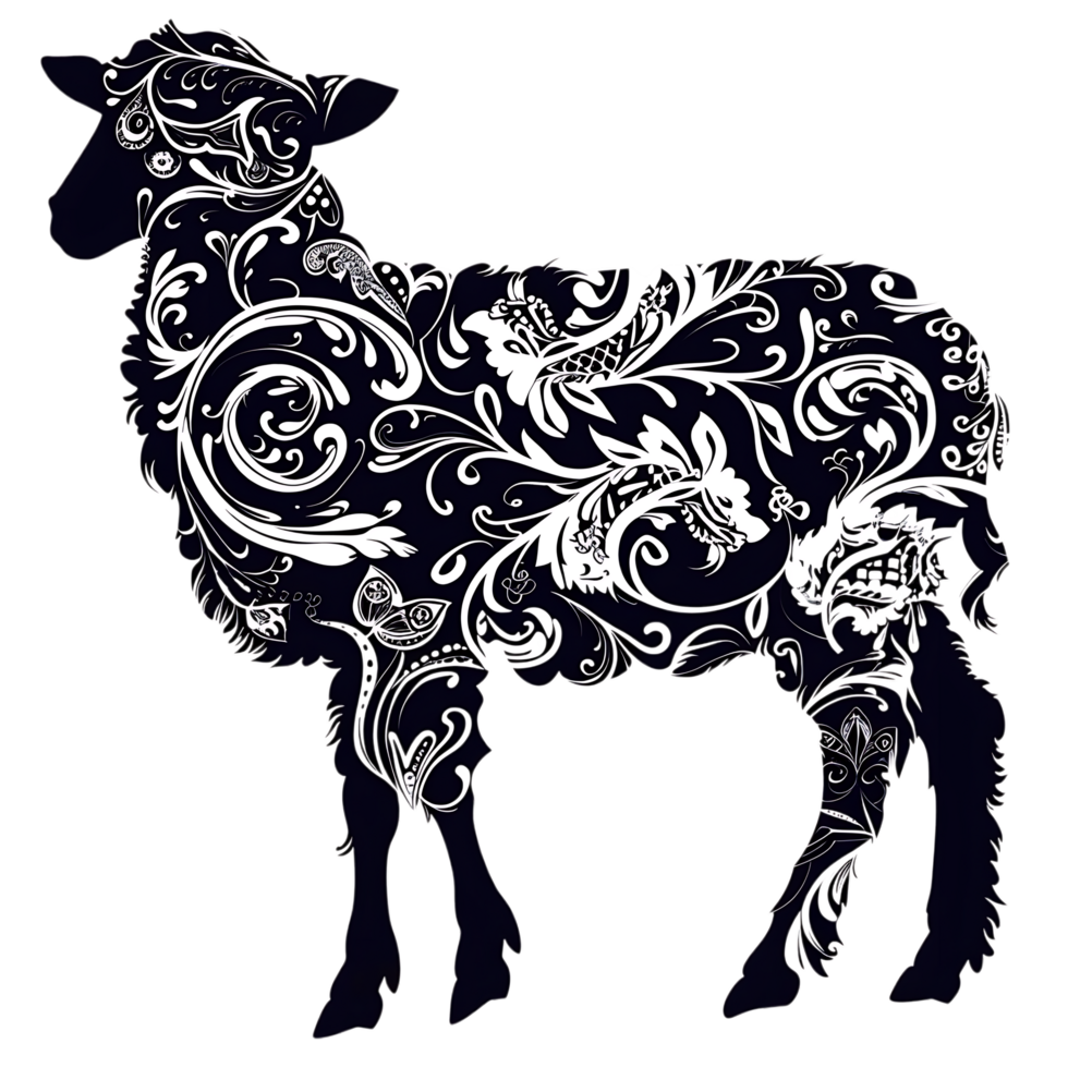 Sheep silhouette Arabian pattern set against transparent background png