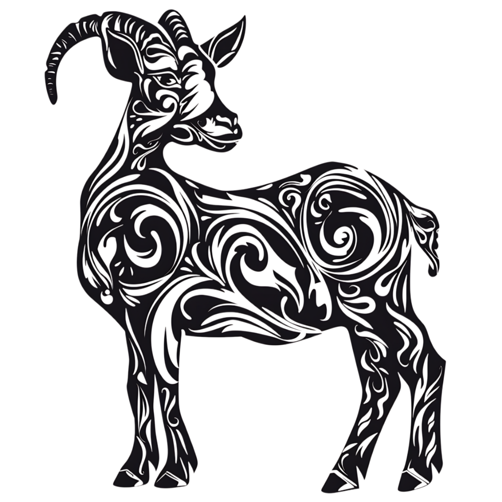 Goat silhouette Arabian pattern set against transparent background png