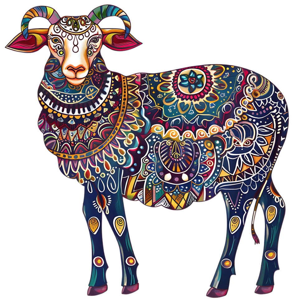 Sheep silhouette Arabian pattern set against transparent background png