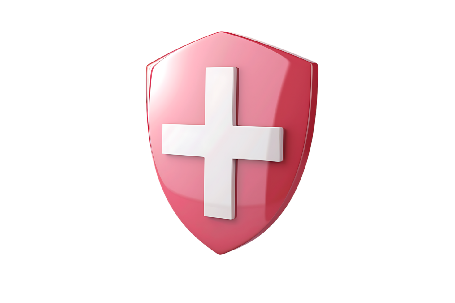 3D style medical cross shield icon isolated on a transparent background png