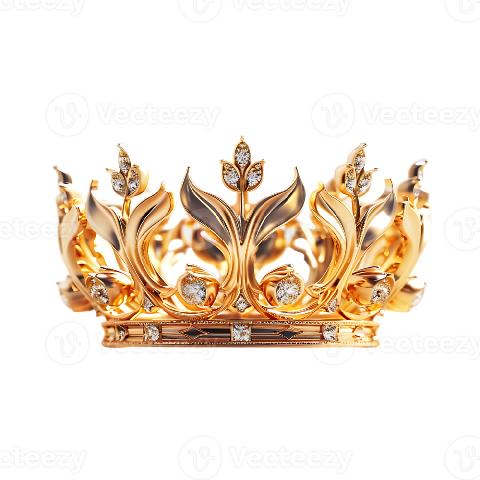 3D golden crown isolated on a transparent background png