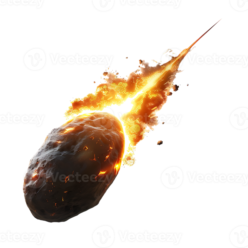 A blazing oval shaped meteor isolated against a transparent backdrop creates a striking contrast png