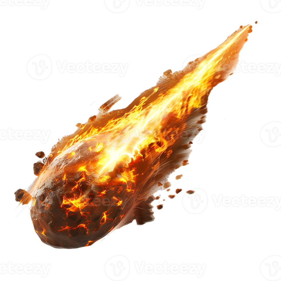 A blazing oval shaped meteor isolated against a transparent backdrop creates a striking contrast png