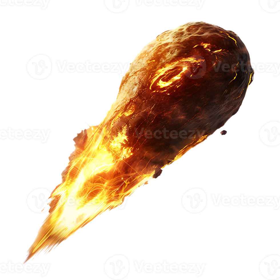 A blazing oval shaped meteor isolated against a transparent backdrop creates a striking contrast png
