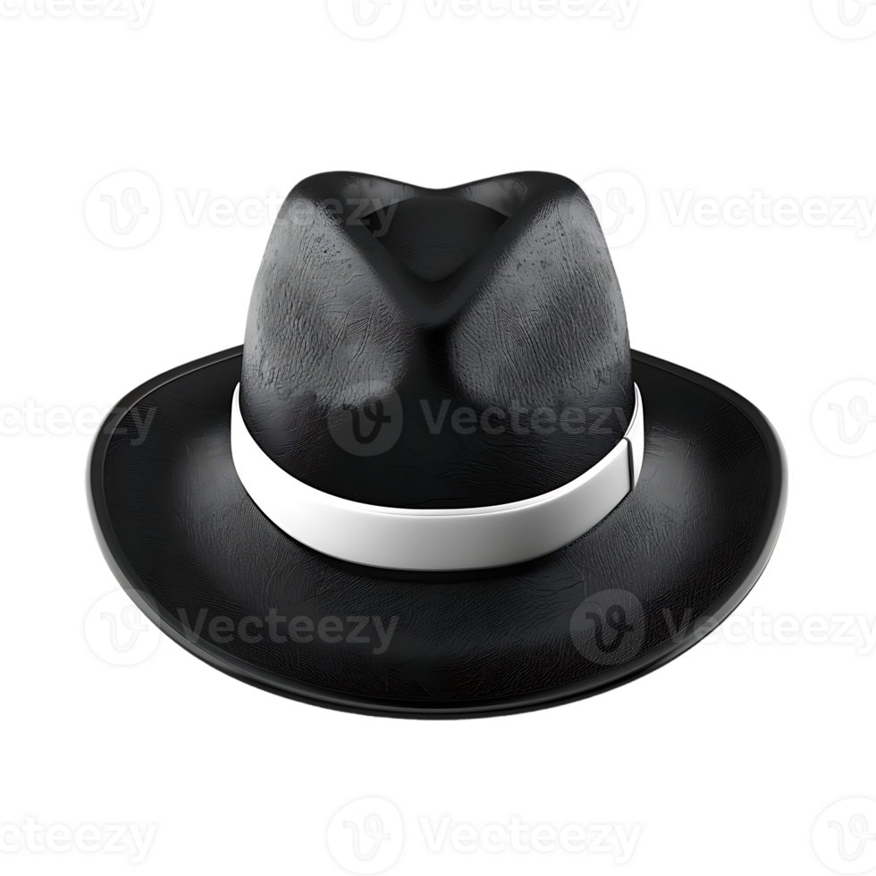 A black hat with a white band on it against a transparent background png
