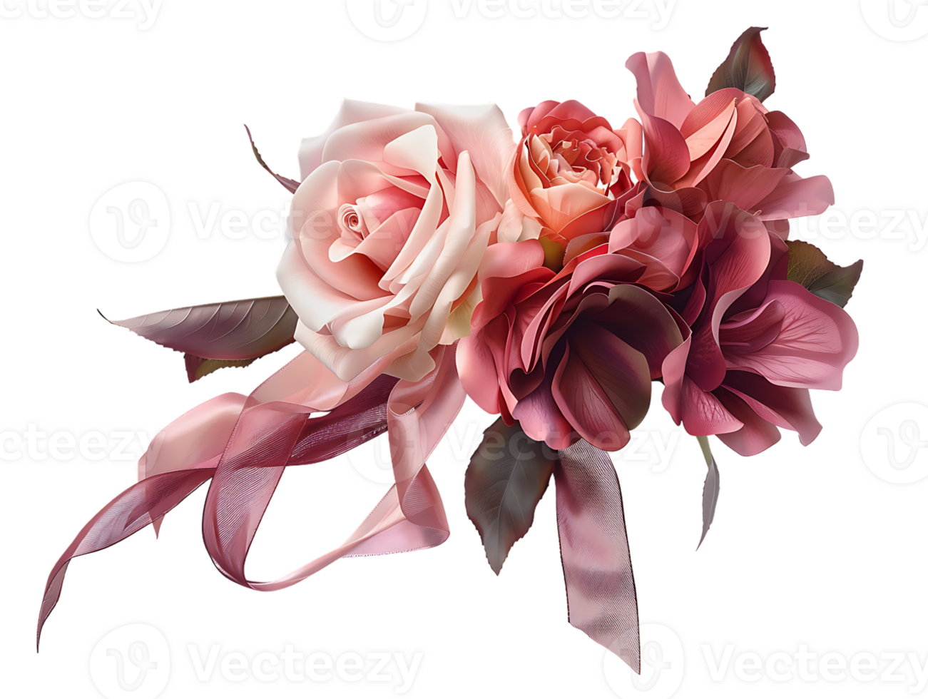 A beautiful rose bouquet decorated with ribbon and bow png