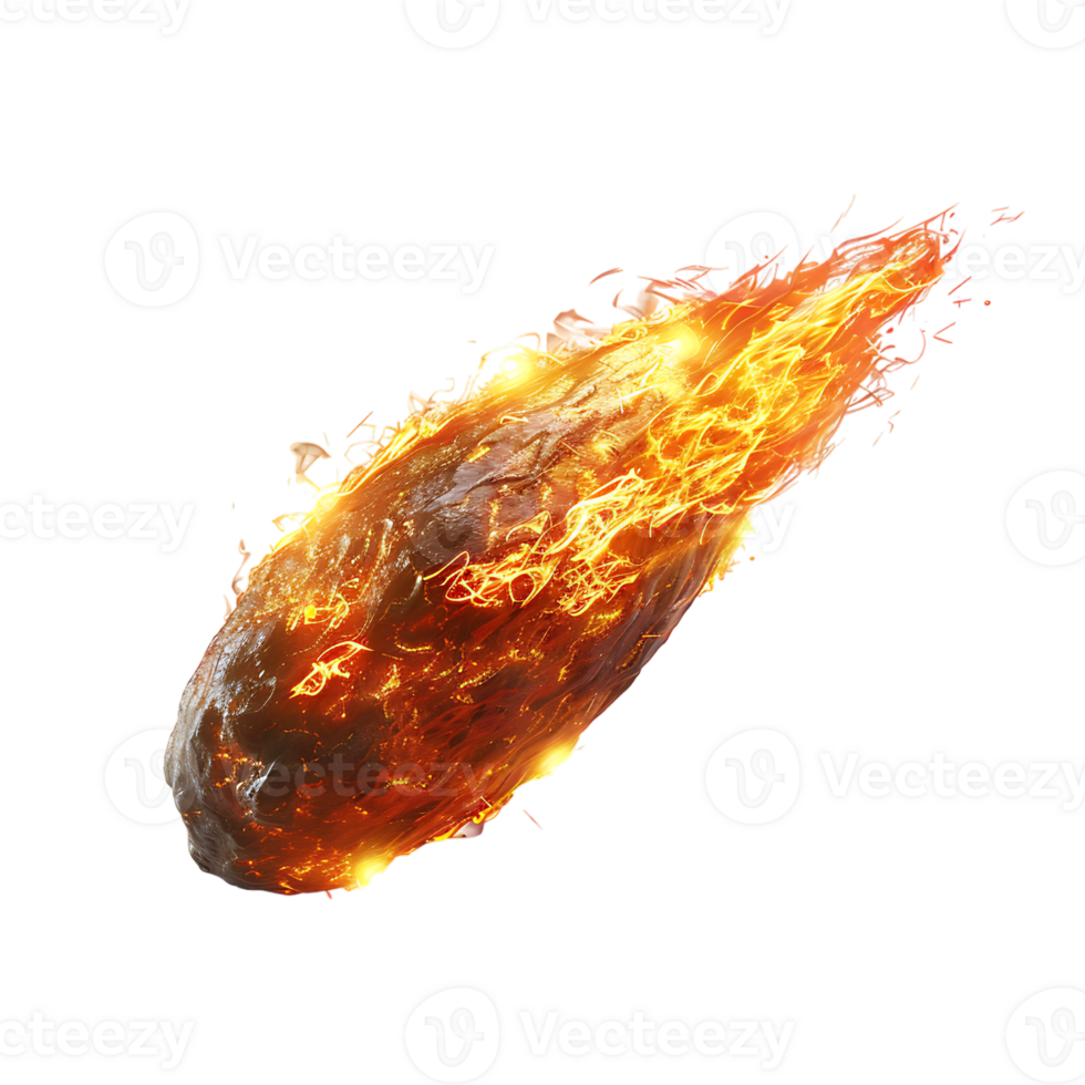 A blazing oval shaped meteor isolated against a transparent backdrop creates a striking contrast png